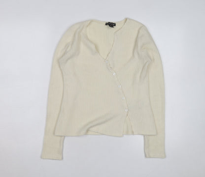 PrettyLittleThing Women Ivory Ribbed V-Neck Button Cardigan M