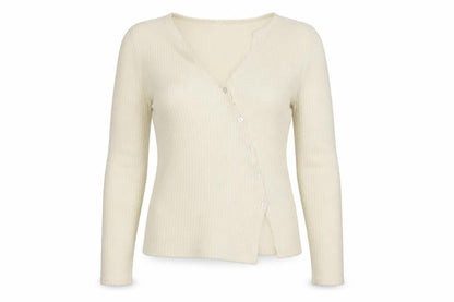 PRETTYLITTLETHING Women Ivory Ribbed V-Neck Button Cardigan M