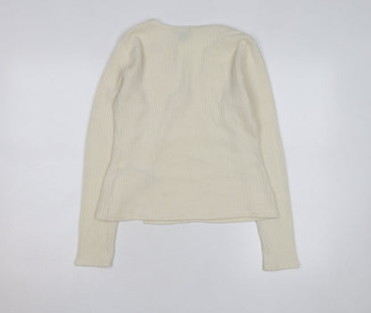 PrettyLittleThing Women Ivory Ribbed V-Neck Button Cardigan M