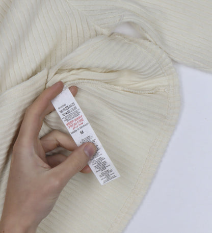 PrettyLittleThing Women Ivory Ribbed V-Neck Button Cardigan M