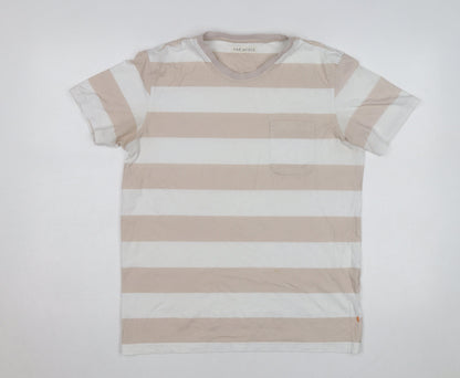 Far Afield Men's Beige White Striped Crew Neck T-Shirt Size L