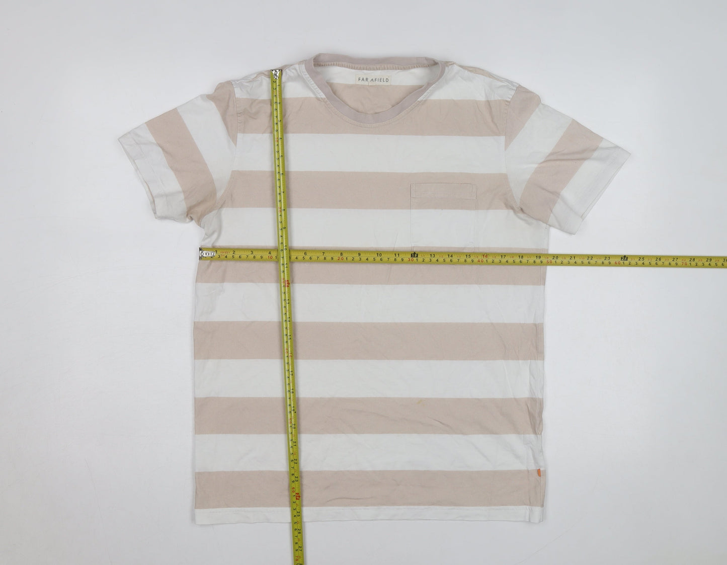 Far Afield Men's Beige White Striped Crew Neck T-Shirt Size L