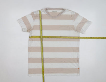 Far Afield Men's Beige White Striped Crew Neck T-Shirt Size L