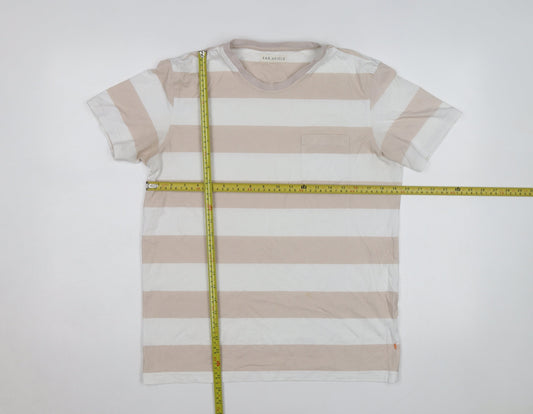 Far Afield Men's Beige White Striped Crew Neck T-Shirt Size L