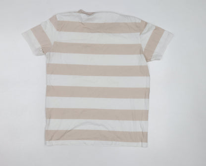 Far Afield Men's Beige White Striped Crew Neck T-Shirt Size L