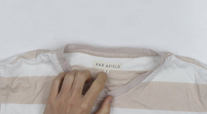 Far Afield Men's Beige White Striped Crew Neck T-Shirt Size L