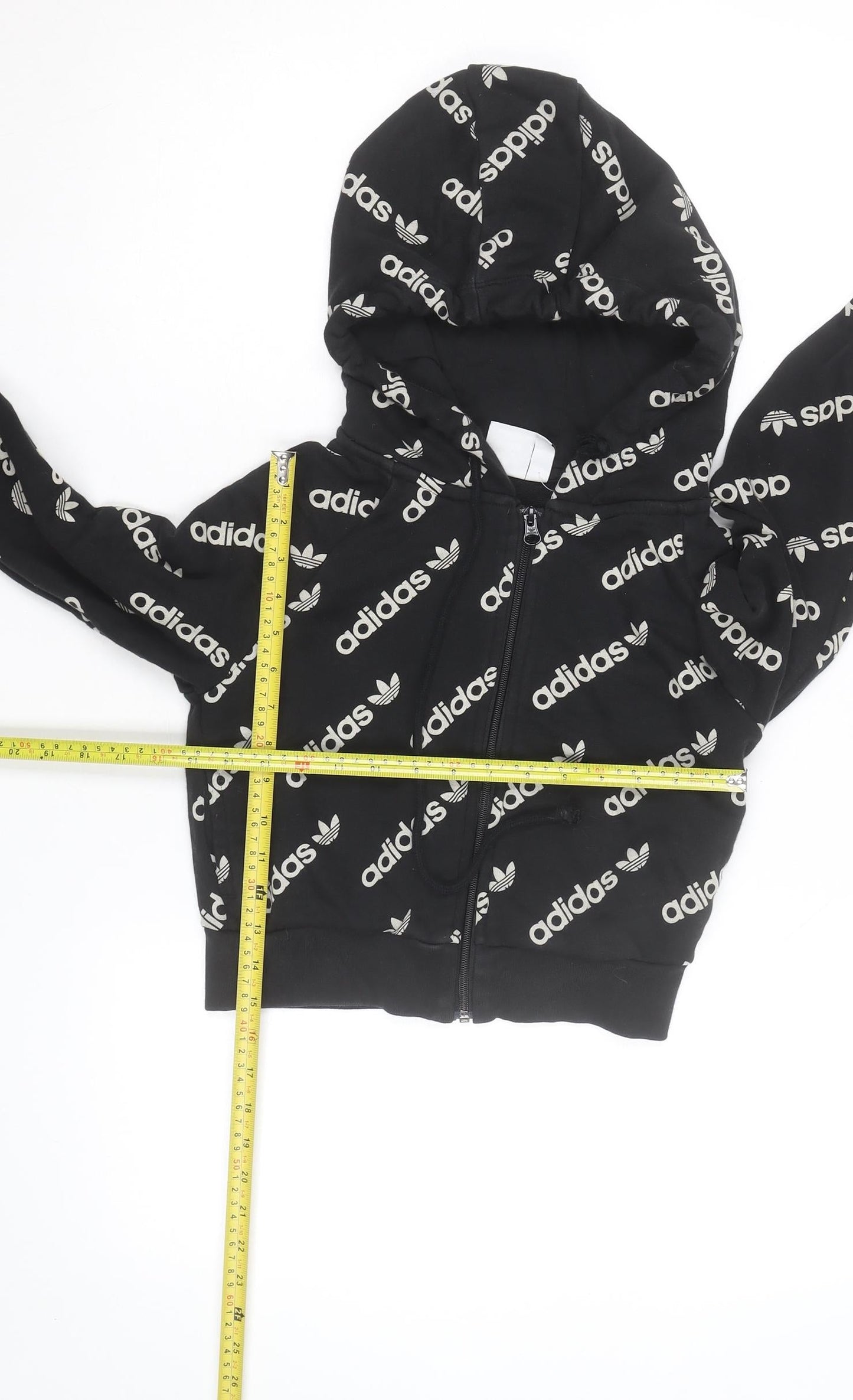 Adidas Women's Black Full Zip Hoodie Size 2XS Logo Print Cotton Blend