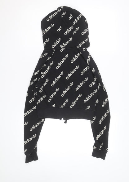 Adidas Women's Black Full Zip Hoodie Size 2XS Logo Print Cotton Blend