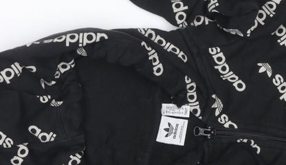 Adidas Women's Black Full Zip Hoodie Size 2XS Logo Print Cotton Blend