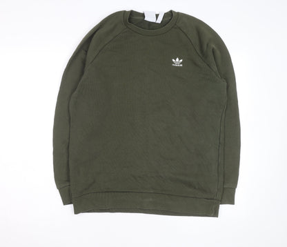 Adidas Men Green Crew Neck Pullover Sweatshirt M Regular Fit