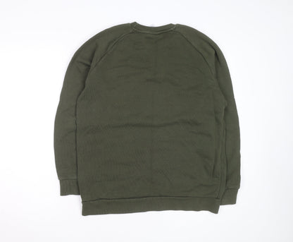 Adidas Men Green Crew Neck Pullover Sweatshirt M Regular Fit