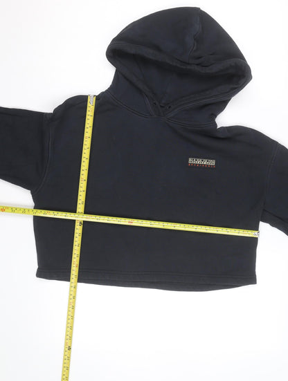 Napapijri Women's Black Cropped Pullover Hoodie Size S Graphic Back