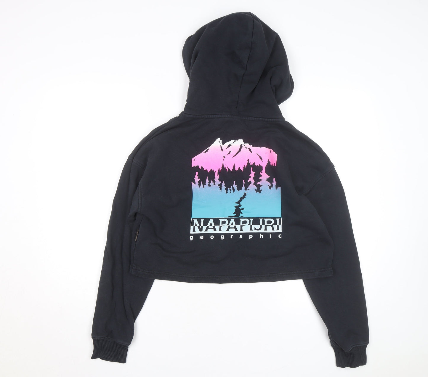 Napapijri Women's Black Cropped Pullover Hoodie Size S Graphic Back