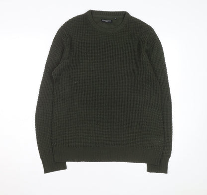 Brave Soul Men's Green Waffle Knit Crew Neck Pullover Jumper Size M