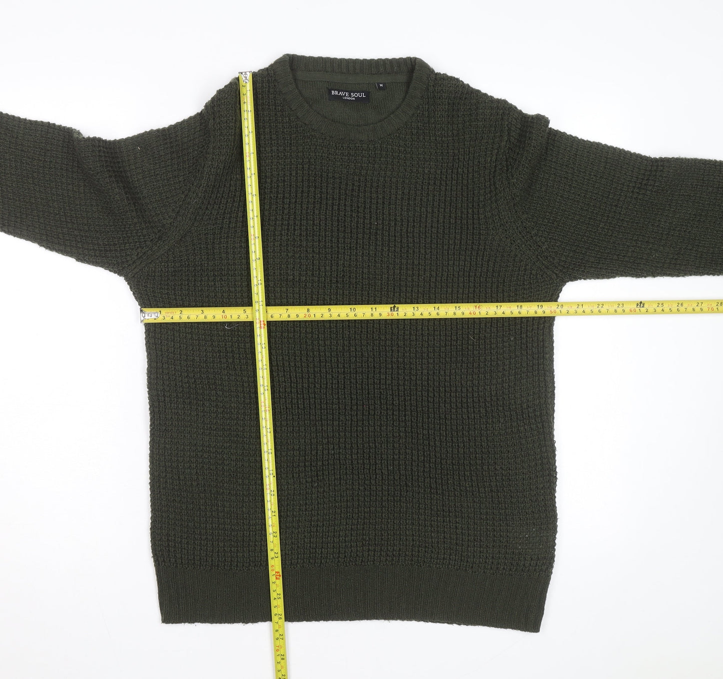 Brave Soul Men's Green Waffle Knit Crew Neck Pullover Jumper Size M