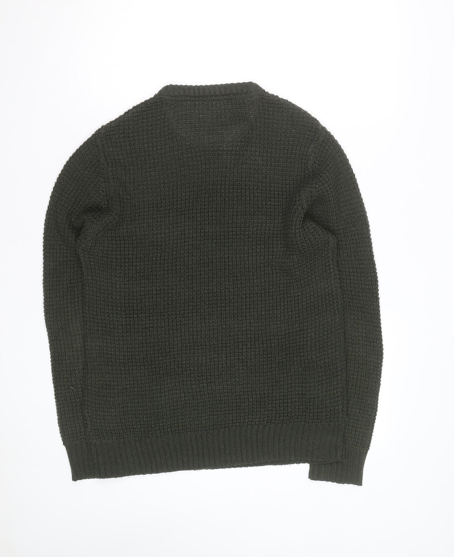 Brave Soul Men's Green Waffle Knit Crew Neck Pullover Jumper Size M