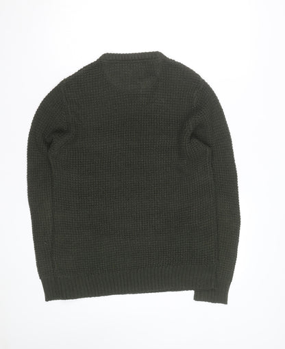 Brave Soul Men's Green Waffle Knit Crew Neck Pullover Jumper Size M