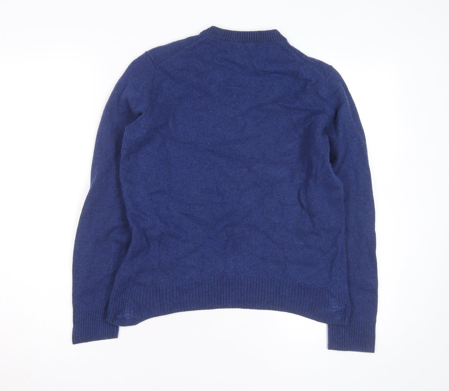 Marks and Spencer Men's Blue Lambswool V-Neck Jumper Medium