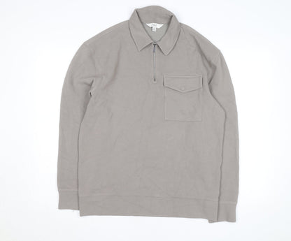 Marks and Spencer Men's Grey Collared Half Zip Cotton Jumper M