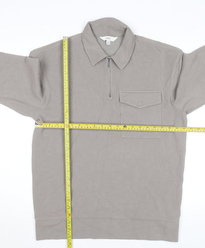 Marks and Spencer Men's Grey Collared Half Zip Cotton Jumper M