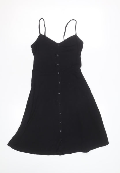 Dorothy Perkins Women’s Black Slip Dress Size 6 Sleeveless Jersey Button Front