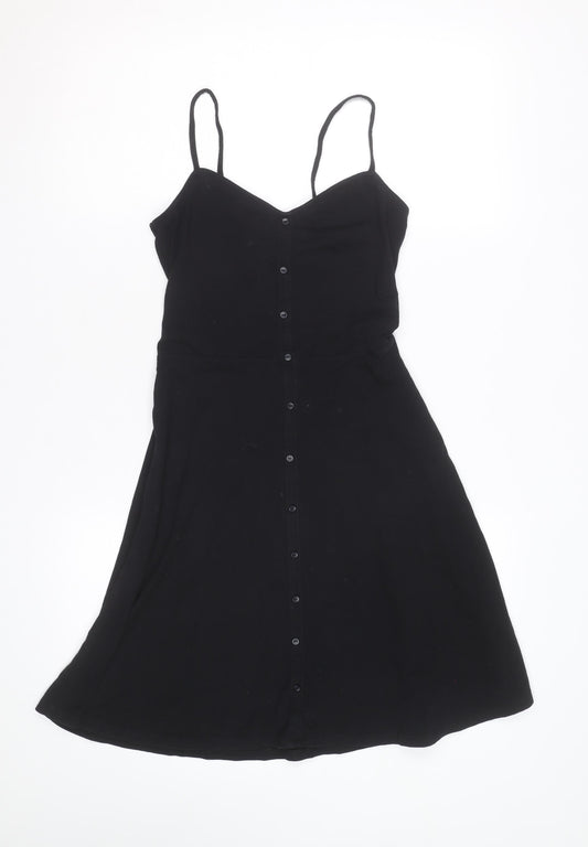 Dorothy Perkins Women’s Black Slip Dress Size 6 Sleeveless Jersey Button Front