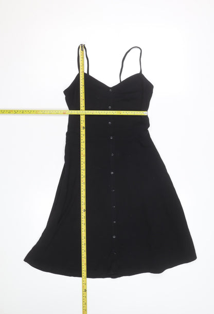 Dorothy Perkins Women’s Black Slip Dress Size 6 Sleeveless Jersey Button Front