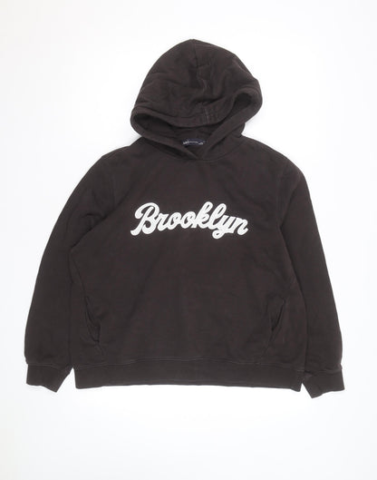 Marks and Spencer Men's Brown Pullover Hoodie Medium Brooklyn Graphic
