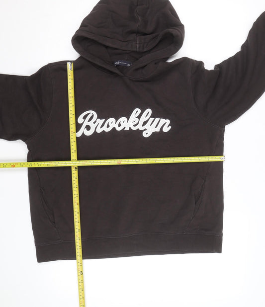 Marks and Spencer Men's Brown Pullover Hoodie Medium Brooklyn Graphic