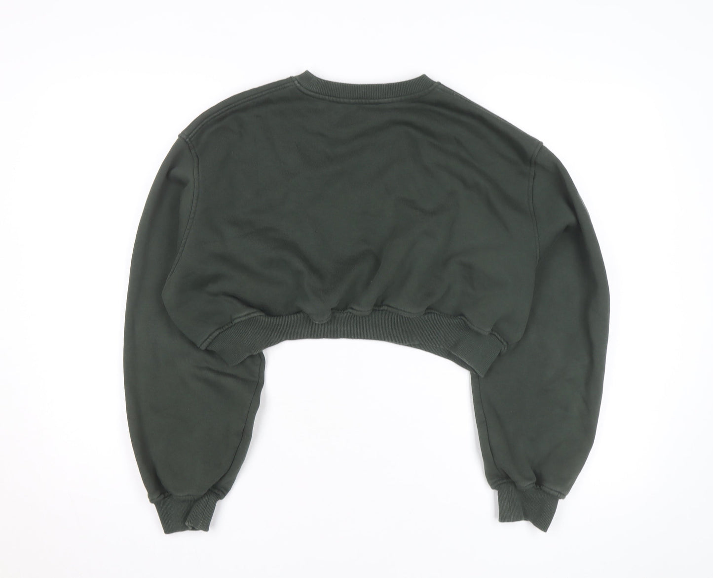 Zara Women Green Cropped Pullover Sweatshirt Size M New York Print