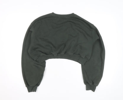 Zara Women Green Cropped Pullover Sweatshirt Size M New York Print