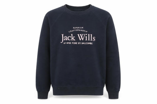 Front view of Jack Wills unisex adults blue l pullover sweatshirt with logo print