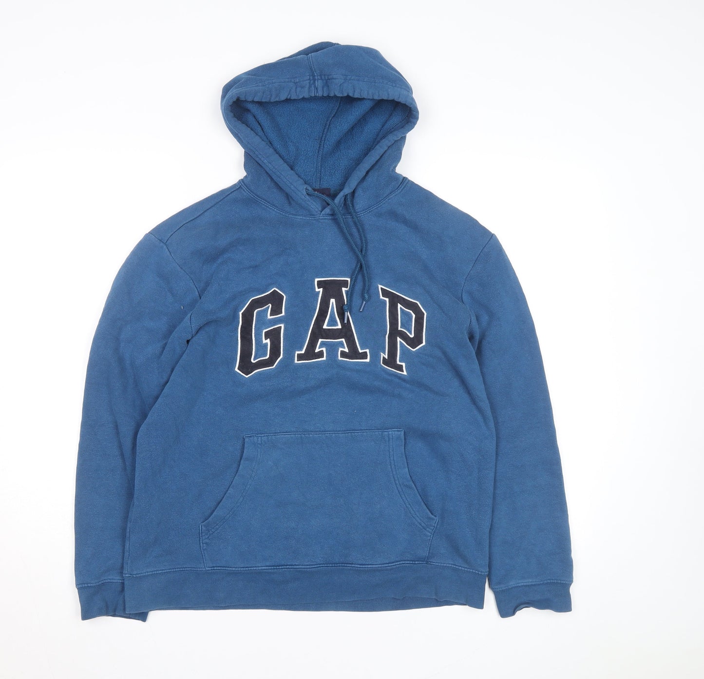 GAP Men Blue Pullover Hoodie M Logo Graphic Fleece Sweatshirt
