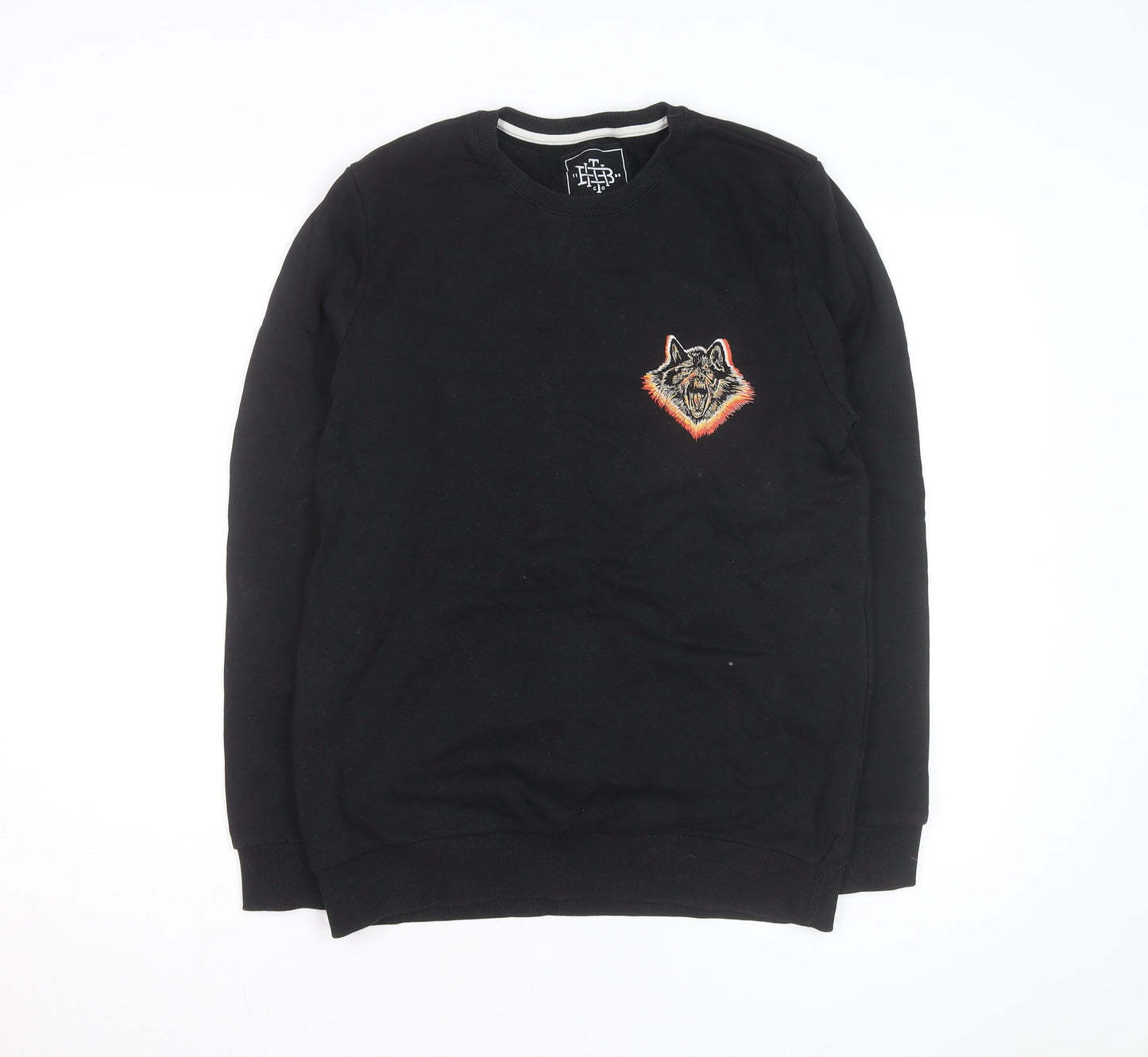 The Bearhug Co Men's Black Medium Crew Neck Embroidered Wolf Sweatshirt