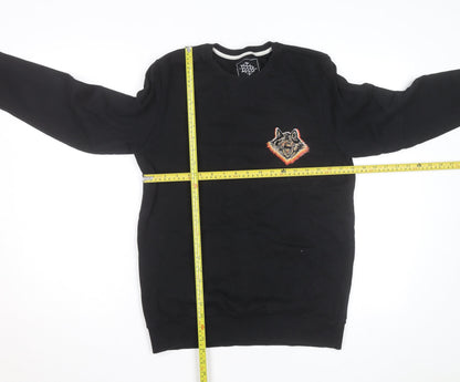 The Bearhug Co Men's Black Medium Crew Neck Embroidered Wolf Sweatshirt