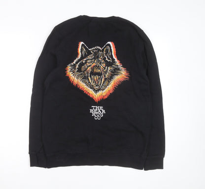 The Bearhug Co Men's Black Medium Crew Neck Embroidered Wolf Sweatshirt