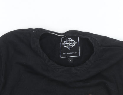 The Bearhug Co Men's Black Medium Crew Neck Embroidered Wolf Sweatshirt