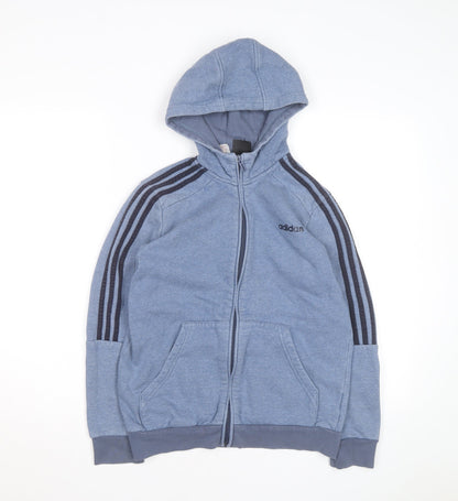 Adidas Boys Blue Full Zip Hoodie Size 13-14 Years Cotton Blend