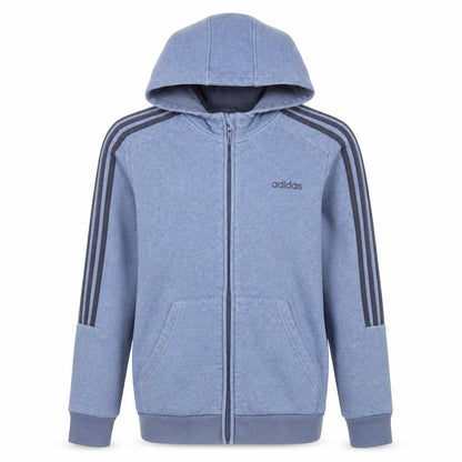 Front view of Adidas boys’ blue full zip hoodie, size 13-14, years cotton blend