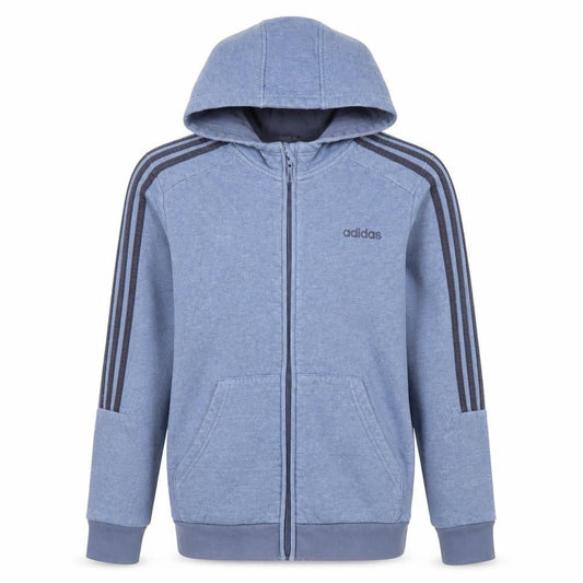 Front view of Adidas boys’ blue full zip hoodie, size 13-14, years cotton blend