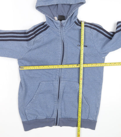 Adidas Boys Blue Full Zip Hoodie Size 13-14 Years Cotton Blend