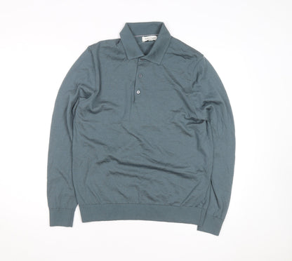 Marks and Spencer Autograph Men's Green Merino Wool Long Sleeve Polo Shirt L