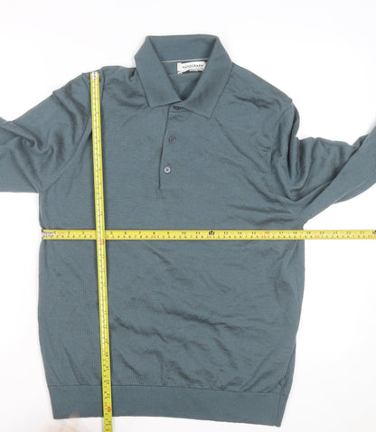 Marks and Spencer Autograph Men's Green Merino Wool Long Sleeve Polo Shirt L