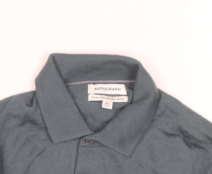 Marks and Spencer Autograph Men's Green Merino Wool Long Sleeve Polo Shirt L