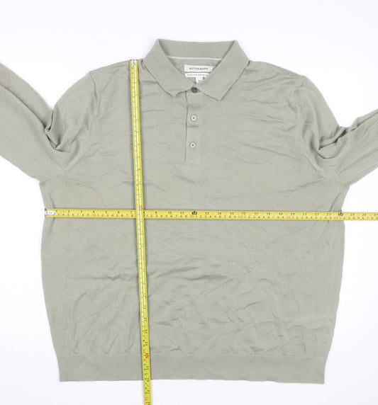 Marks and Spencer Autograph Men's Green 2XL Merino Wool Long Sleeve Polo Shirt