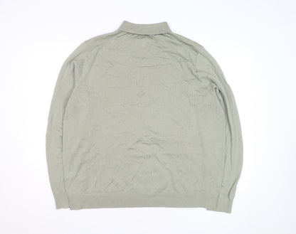 Marks and Spencer Autograph Men's Green 2XL Merino Wool Long Sleeve Polo Shirt