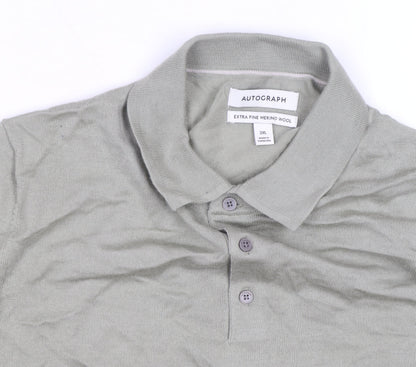 Marks and Spencer Autograph Men's Green 2XL Merino Wool Long Sleeve Polo Shirt