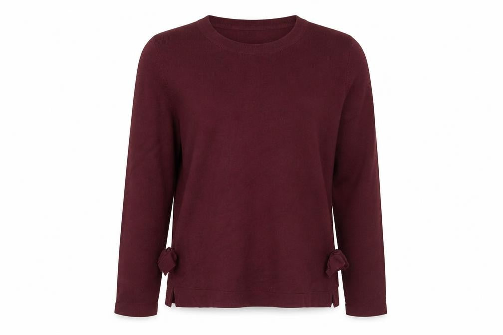 Oasis Womens Red Crew Neck Bow Accent Pullover Jumper Size S