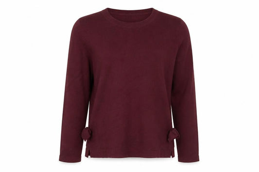 Oasis Womens Red Crew Neck Bow Accent Pullover Jumper Size S