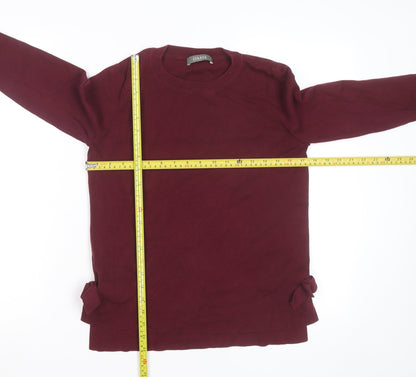 Oasis Womens Red Crew Neck Bow Accent Pullover Jumper Size S